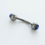 Микробанан (8 мм) с двумя цветными кристаллами 4 мм для пирсинга брови. Медицинская сталь.