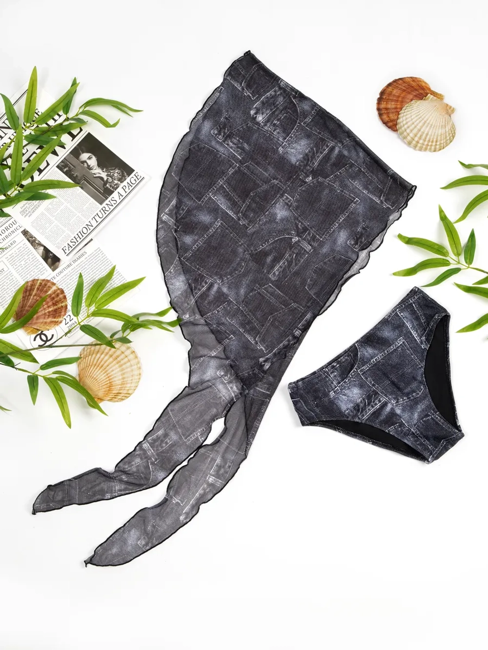 купальник раздельный 3 в 1 с накидкой и повязкой на голову