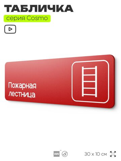 Табличка Пожарная лестница, для офиса, кафе, фитнес-клуба, магазина, отеля, 30 х 10 см черная, Айдентика Технолоджи