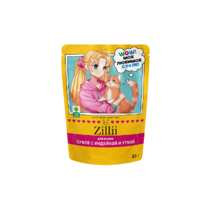 Влажный корм суфле для кошек ZILLII (Зилли) Cat 0,085кг индейка утка суфле для кошек. 24 штуки