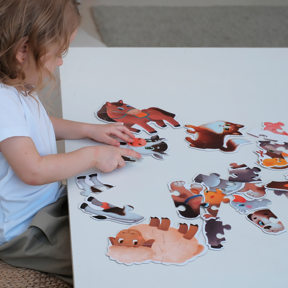 Домашние животные, картонные пазлы