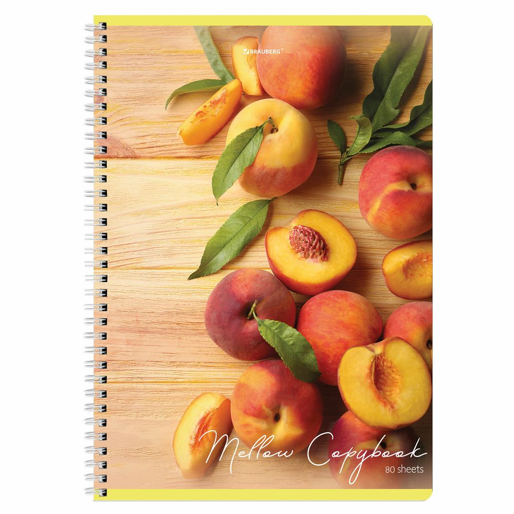 Тетрадь А4, 80 л., BRAUBERG, гребень, клетка, обложка картон, "Фрукты", 404051, 4шт