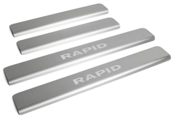 Накладки на пороги Rival для Skoda Rapid I, II 2012-2020 2020-н.в., нерж. сталь, с надписью, 4 шт., NP.5104.3