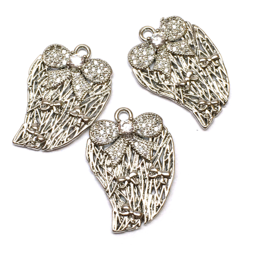 Подвеска с фианитами "Бантики на листе" 20х14 мм, родий