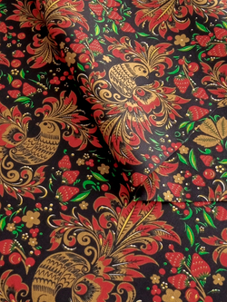 Ткань бязь плательная, рис. "Хохлома жар-птица", ширина 150 см, арт. 871