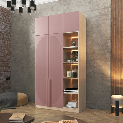 Шкаф Агератум МДФ двухсекционный с антресолью и стеллажом Лайн бохо (0,27) А10017 матовая - Дуб Сонома 3025  190*45*240