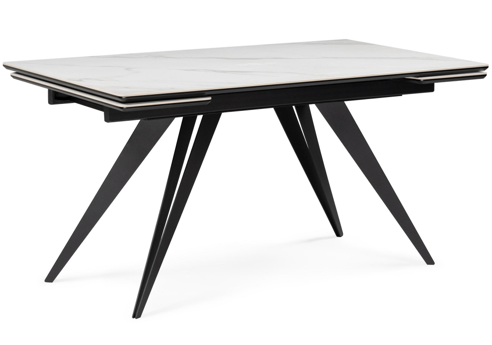 Керамический стол Woodville Дарвин 140(200)х80 белый мрамор snow white, черный, ножки черные