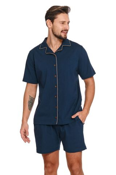 Мужская легкая пижама в классическом стиле (Размер: XL) (Цвет: темно-синий)