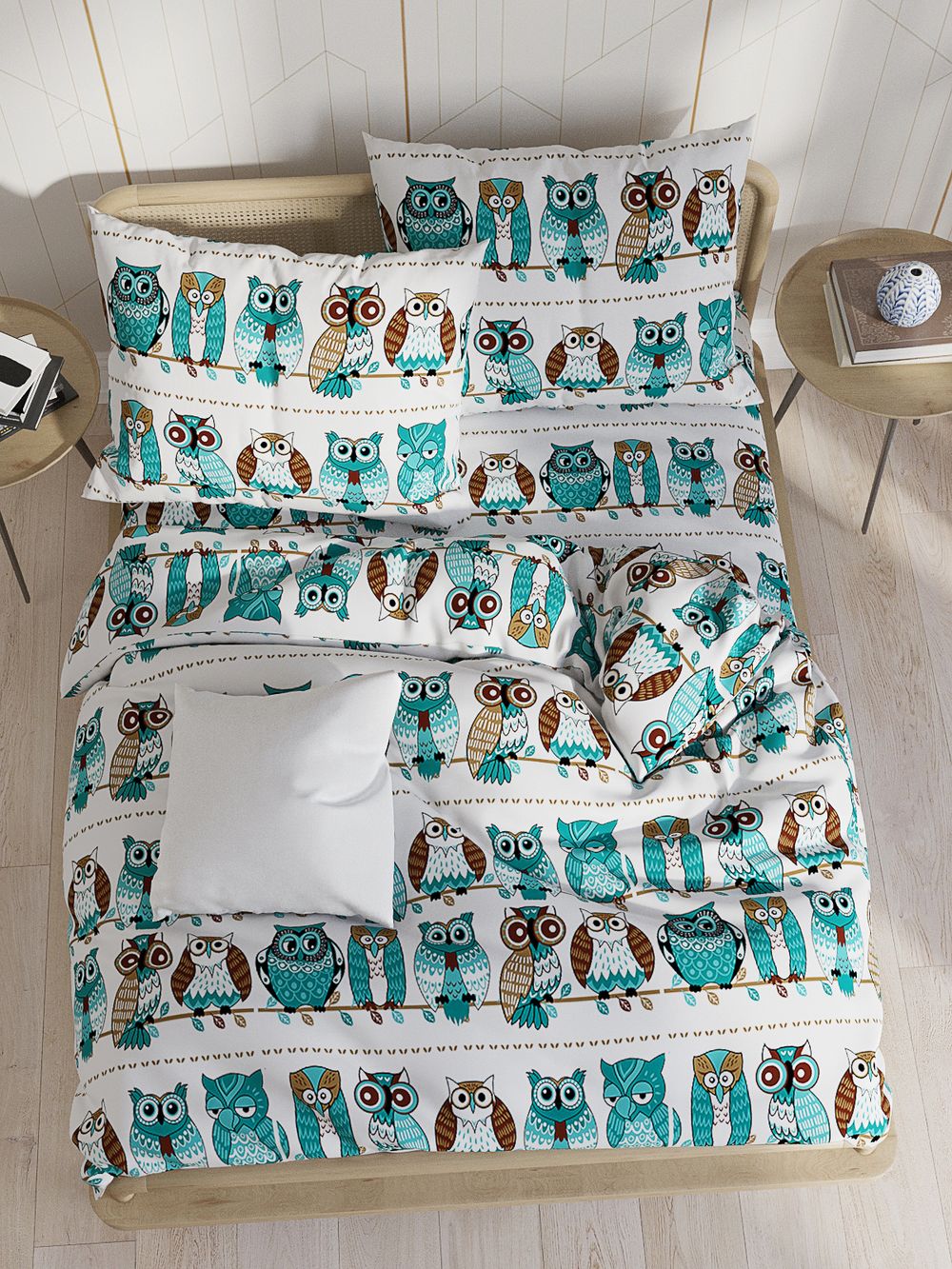 Простынь на резинке перкаль Сказка "Совенок" 180x200 см