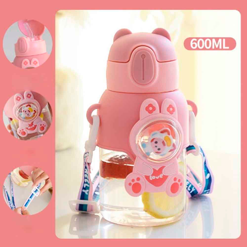 Бутылка с ушками (розовая) 600мл