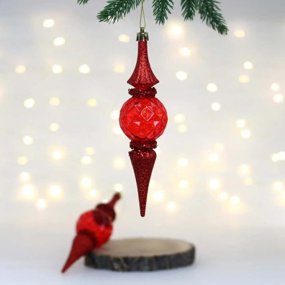 Елочные игрушки «Искры» 5*5*19 см (набор 2 шт), Красный
