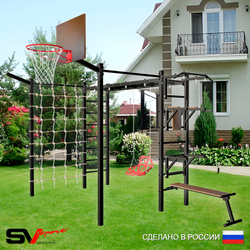 Уличная шведская стенка Sv Sport рукоход с комплектом турник прямой 2шт У5437К (Турник/Брусья/Стойка/Скамья/Со спинкой/Щит баскет/Кронш бокс/Сетка)
