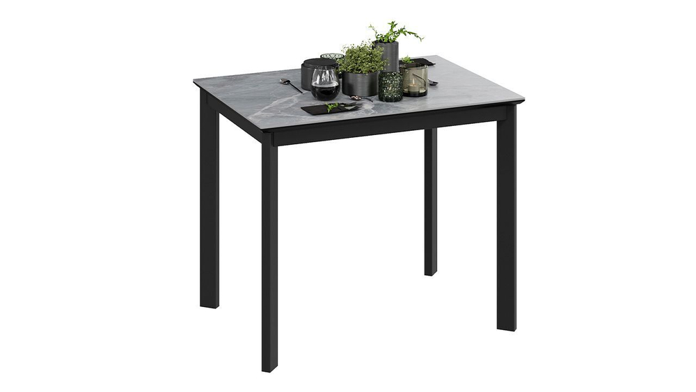 Стол кухонный обеденный раздвижной Черный муар/Керамика матовая серый мрамор 90(130)х65х75 см