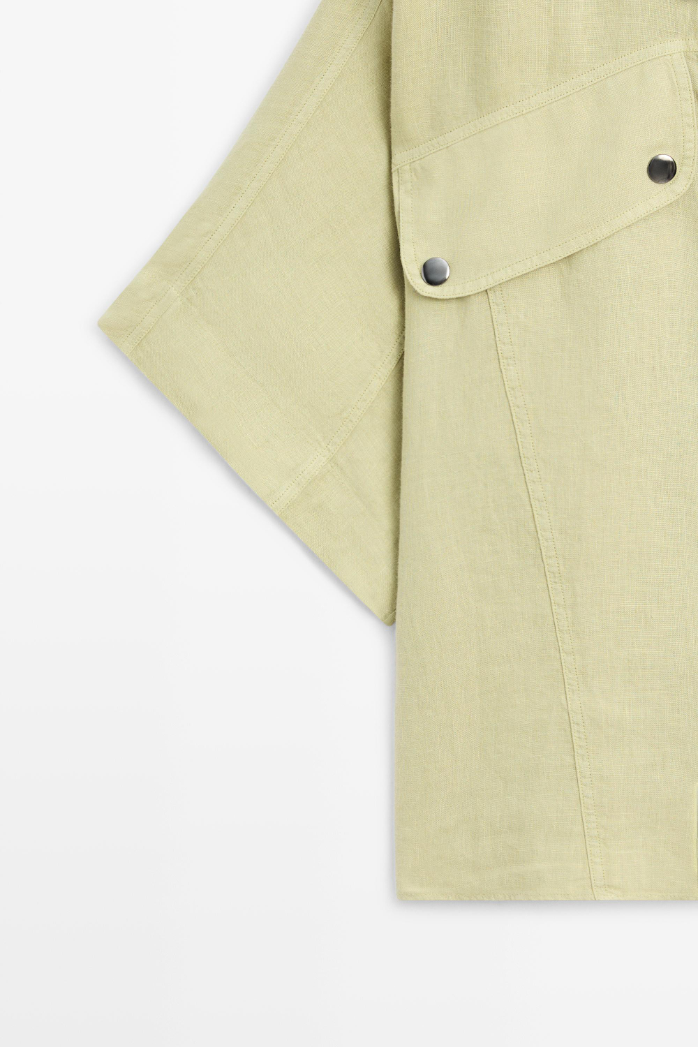 Massimo Dutti Льняная рубашка с короткими рукавами и кнопками, лаймовый