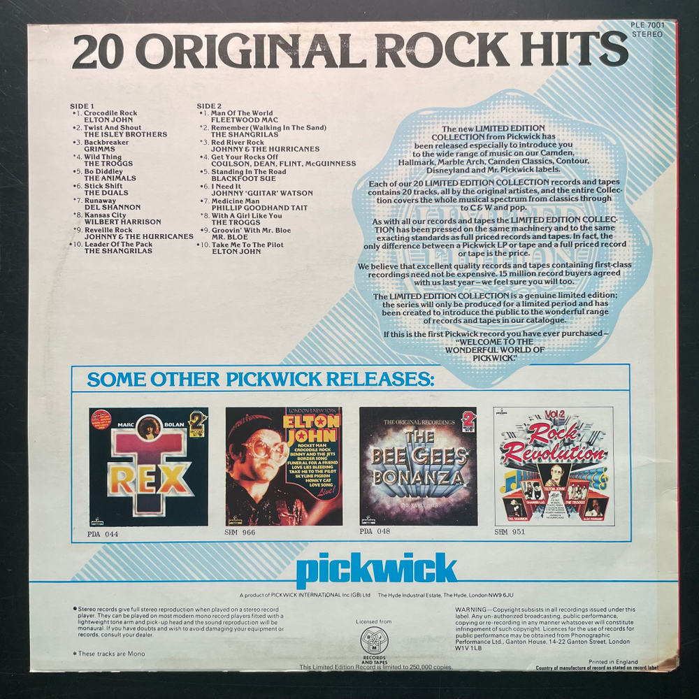 Сборник 20 Original Rock Hits (Франция 1976г.)