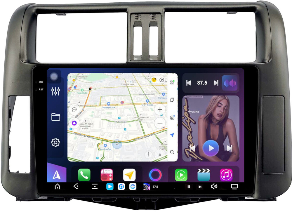 Магнитола для Toyota Land Cruiser Prado 150 2009-2013 (рамка графит) - FarCar XXL9-7041G монитор 9.5" 2K QLED на Android 14, TS20, 8+256Гб, CarPlay, 4G SIM-слот