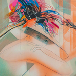 Литография с подписью «Девушка в цветочной шляпке»