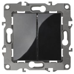 12-1104-06 ЭРА Выключатель двойной, 10АХ-250В, IP20, Эра12, чёрный | Эра 12 Черный