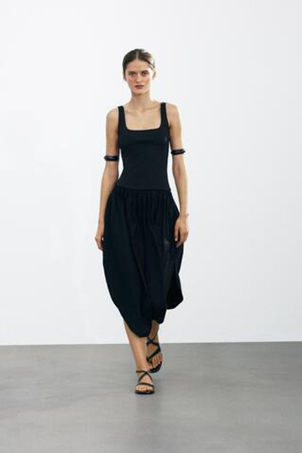 ZARA ПЛАТЬЕ МИДИ, ЧЕРНЫЙ