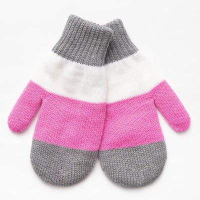 Варежки д/девочки, серый/бел/малиновый, размер 12, 30% шерсть, 70% акрил.4529120/Д 518, 1 шт.