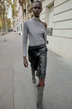 ZARA ТОП АСИММЕТРИЧНОГО КРОЯ ИЗ МЯГКОЙ ТКАНИ, СЕРЫЙ МЕЛАНЖ