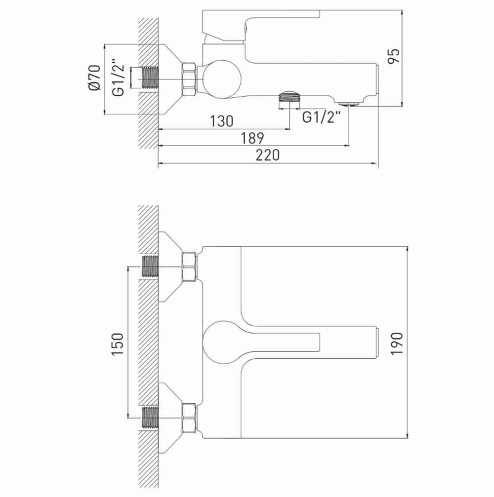 Смеситель для ванны 35k MIXLINE ML23-01 "Round Black"