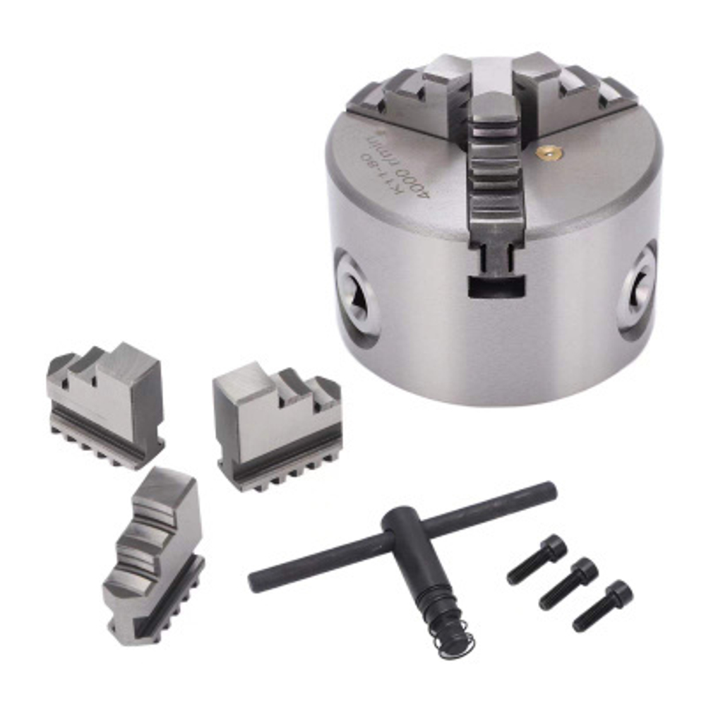 Токарный патрон К11-80 мм, трехкулачковый, самоцентрирующийся