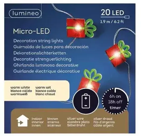 Светодиодная фигурная гирлянда Чулок 1.9 м., 20 теплых белых LED, 3 батарейки типа АА, Kaemingk (482361/1)