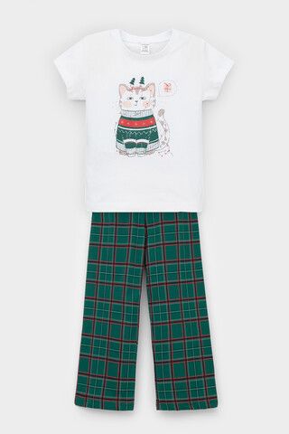 пижама  для девочки  К 1640/белая лилия,шотландская клетка