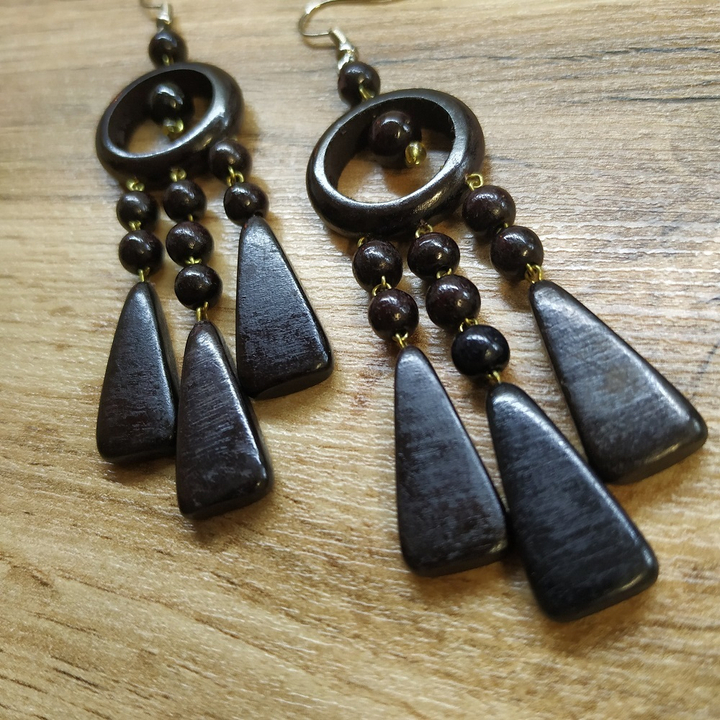 Серьги Колечко с лапками, дерево, цвет вишневый, 20x70 мм