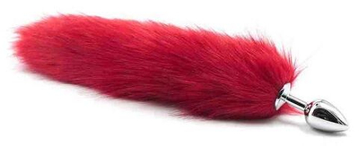 Серебристая анальная пробка с длинным красным хвостиком (Цвет: красный)