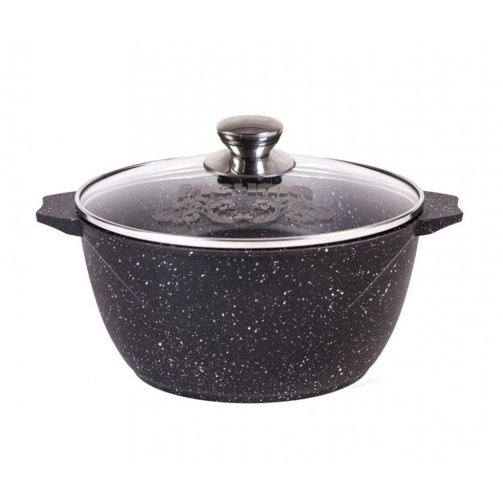 Кастрюля алюм, антиприг, 2 л, с крыш, крышка стекло, кругл, Мечта, Гранит black, 42802
