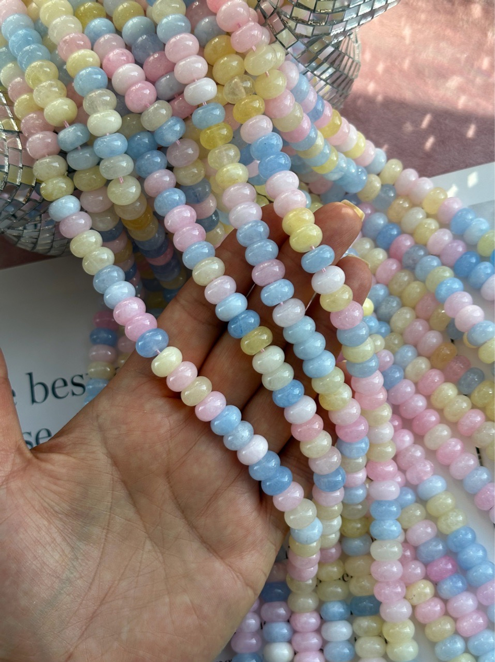 Нить бусин из кварца 10мм, рондель