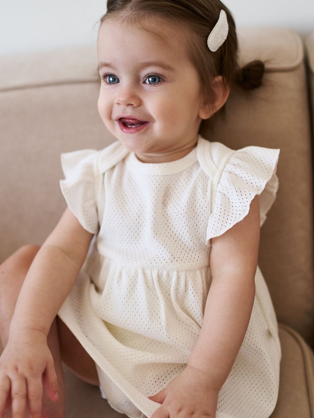 Платье-боди с крылышками "Молоко" из ажурного хлопка 0+