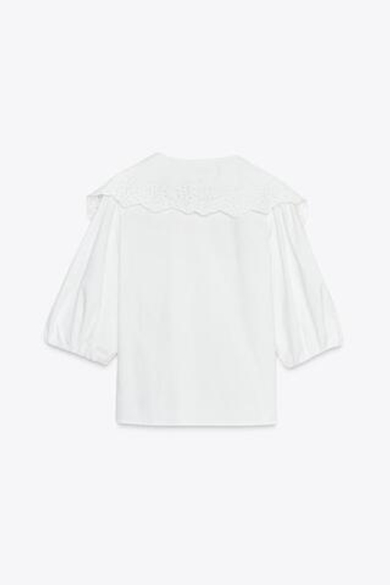 ZARA РУБАШКА ИЗ ПОПЛИНА С ОТЛОЖНЫМ ВОРОТНИКОМ, БЕЛЫЙ