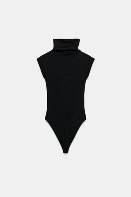 ZARA ХЛОПКОВОЕ БОДИ С ВОРОТНИКОМ-СТОЙКОЙ, ЧЕРНЫЙ