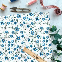 Ткань премиум таффета мелкие синие цветочки