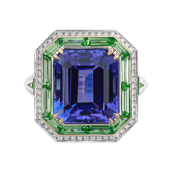 Кольцо с Танзанитом, Цаворитом и Бриллиантами, R0069-1/1