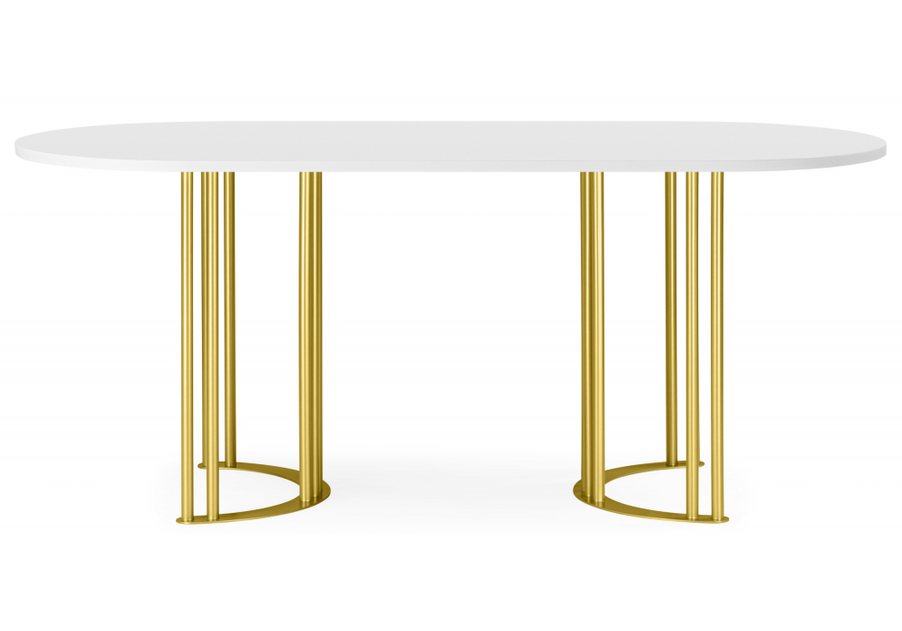 Стол деревянный Woodville Хьюго О 160 х 90 белая шагрень пленка, золотые ноги