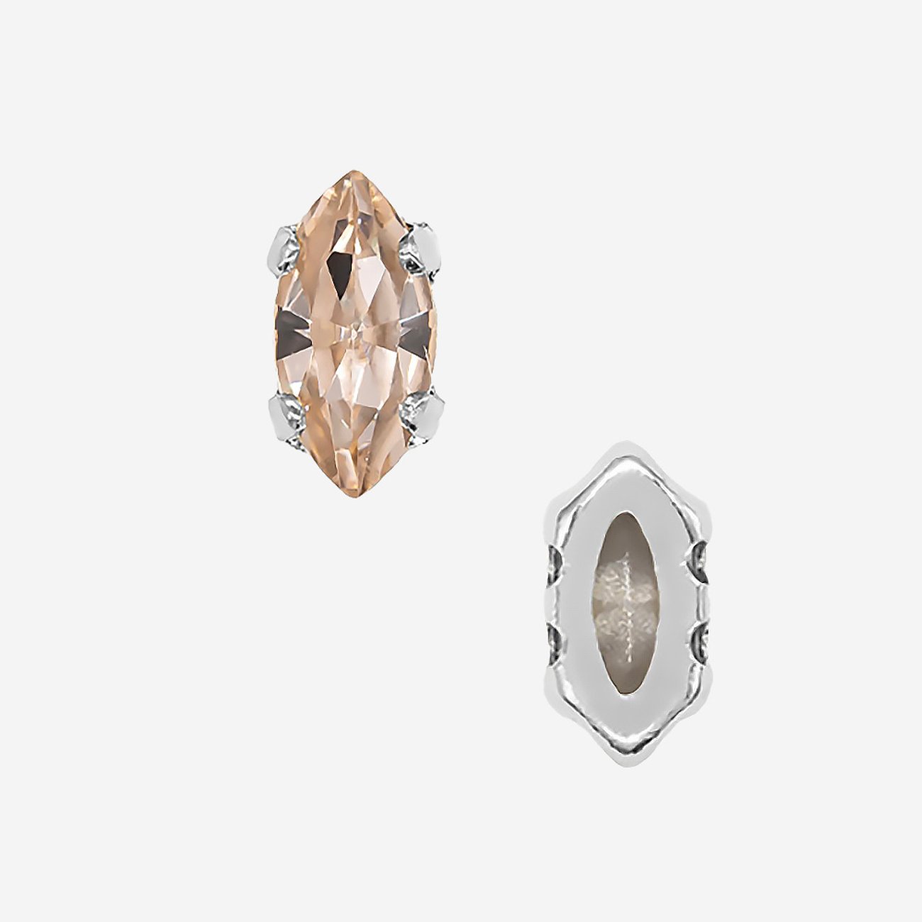 Кристалл Маркиз (Marquise Fancy Stone) в цапах, оттенок "Светло-персиковый"/"Light Peach", 6*3мм, родирование