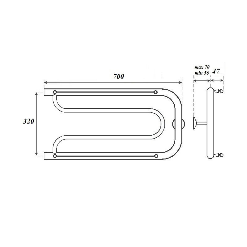 Полотенцесушитель водяной Point PN21337P 320x700 Фокстрот с полкой, хром