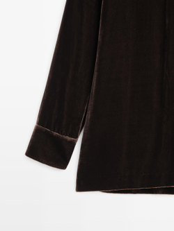 Massimo Dutti Длинная бархатная рубашка, коричневый