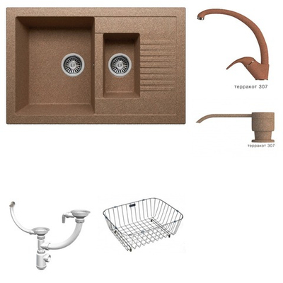 Мойка POLYGRAN F-21 терракот №307, смеситель SKS2 терракот