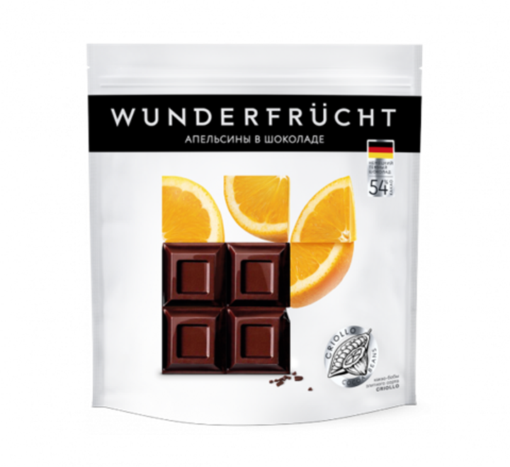 Конфеты Кумкват (Апельсины) в темном шоколаде Wunderfrucht натуральные фруктовые конфеты 54% какао, 180 гр