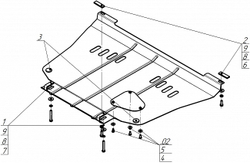 Защита картера двигателя, КПП. 2 мм, Сталь. для Dodge Neon 1999-2003, Motodor.02903