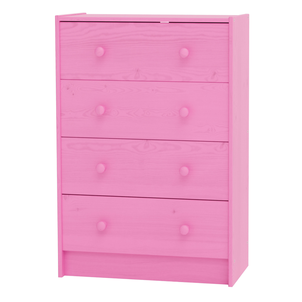 Розовый деревянный комод Раст с 4 ящиками для хранения вещей и игрушек с органайзерами, из массива сосны
