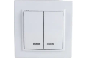 Выключатель STEKKER 2-клавишный с индикатором, 220V, 10А, серия Эрна, белый, PSW10-9002-01 39042