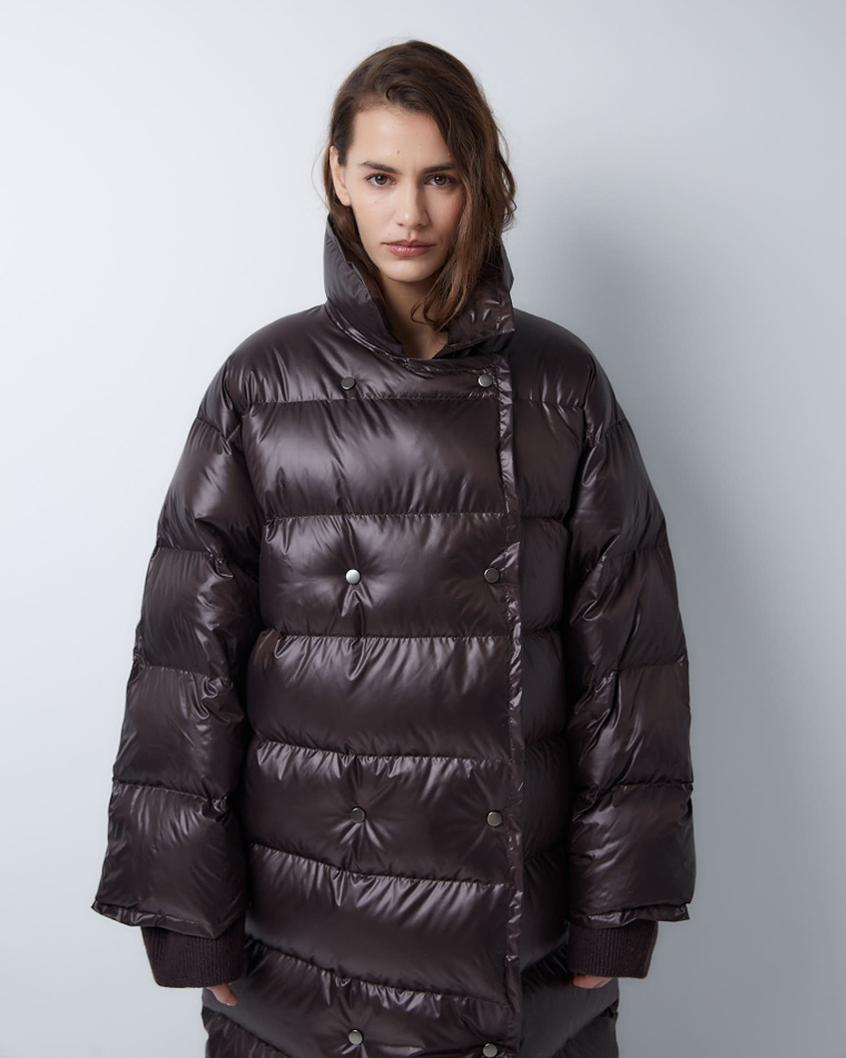 Пуховик двубортный темный шоколад