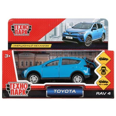 Модель ин. мет. "Toyota RAV4" 12см, двери, багажн.синий, коробка RAV4-BU (Технопарк)