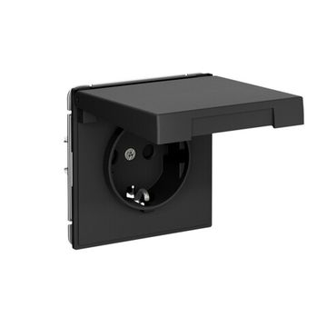 Розетка ArtGallery 16А IP44 с заземл. со шторками с крышкой быстрозажим. клем. механизм карбон SE GAL441046S